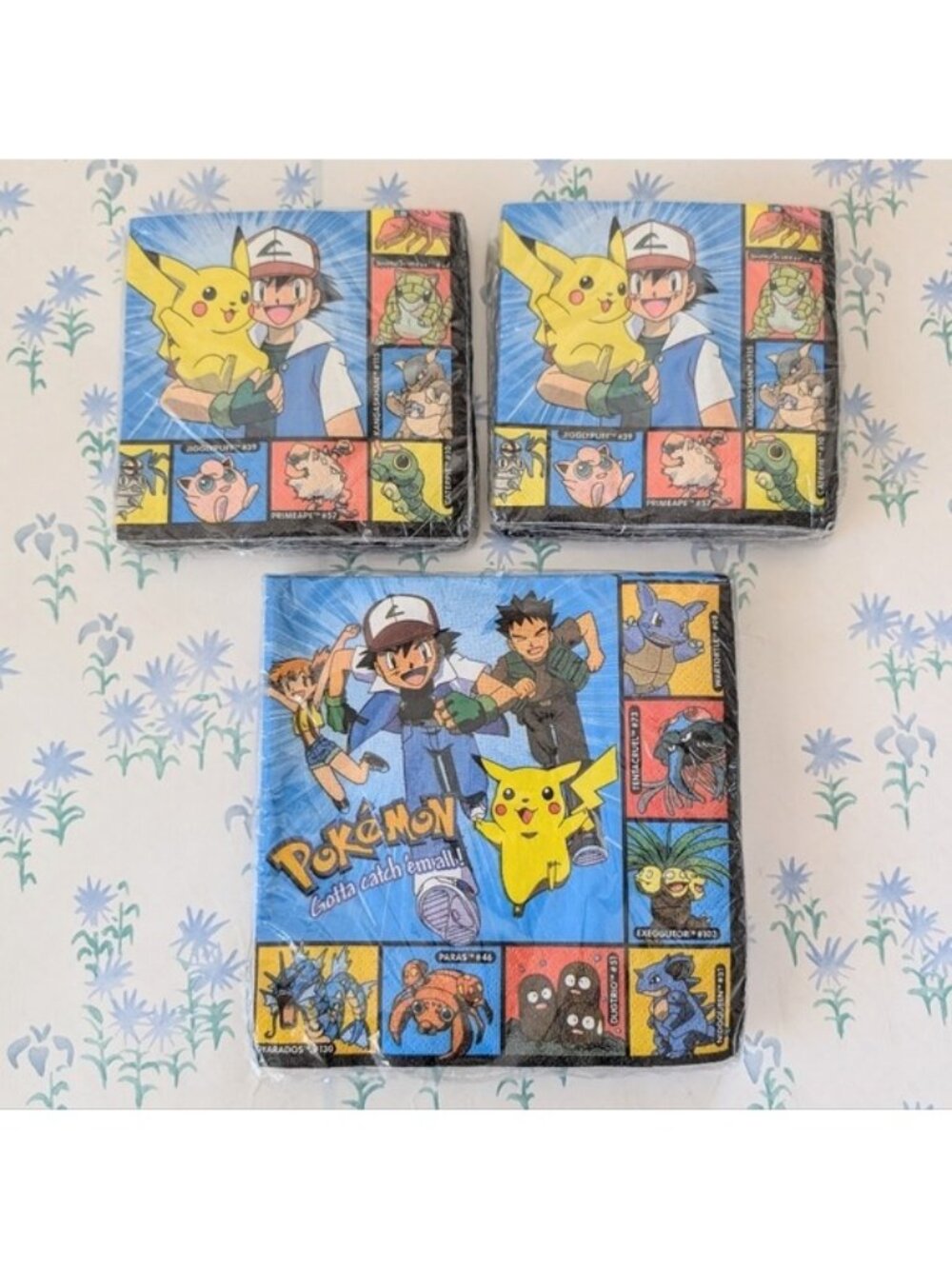 Vintage 90s Pokemon Party Napkins NEW Set of 3 16 Count Paper Nostalgic Y2K
